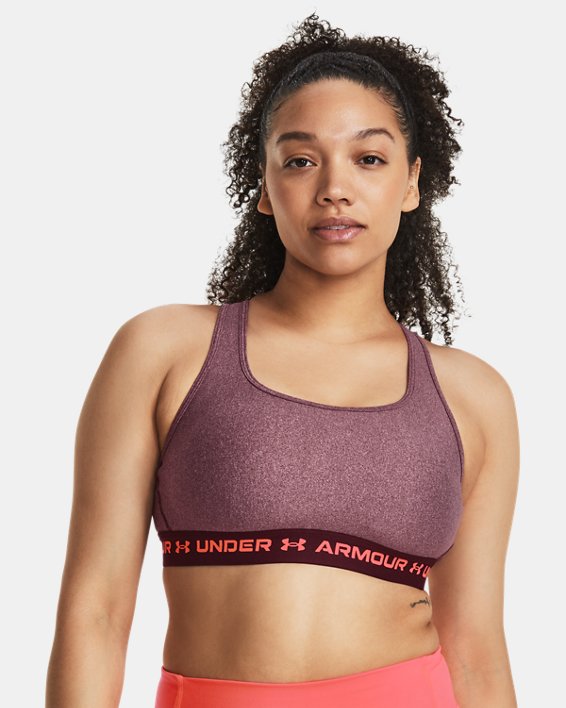 Women's Armour® Mid Crossback Heather Sports Bra in Red image number 2
